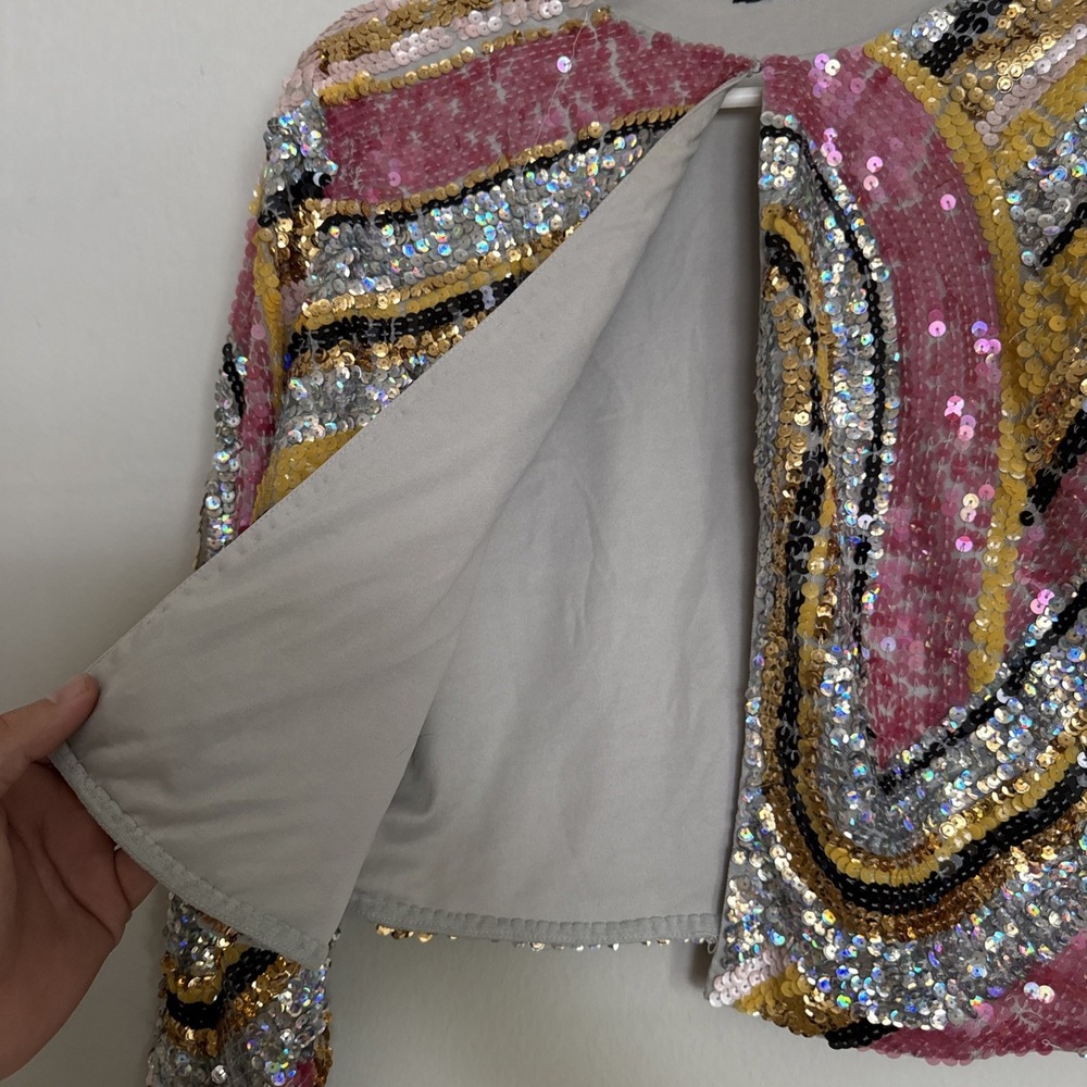Nasty Gal Collection Embellished Sequin Long Drop Sleeve Jacket US Size 12 - Picture 4 of 10